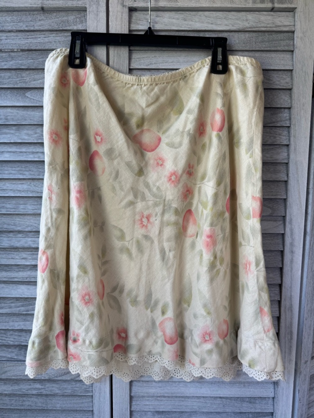 J. Jill Linen A-Line Skirt Cream with Pink/Green Floral Print